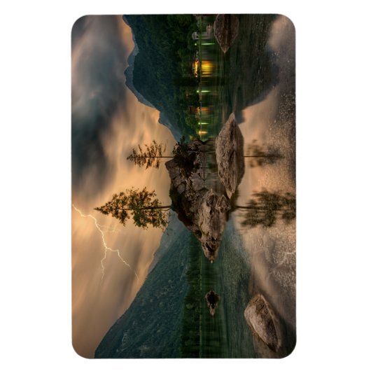 Schöner Bergsee im Abend Foto Magnet (Vertikal)