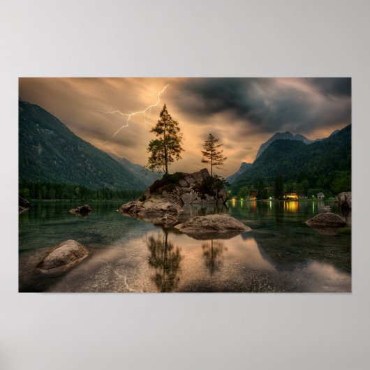 Schöner Bergsee im Abend Foto Poster (Vorne)