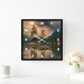 Schöner Bergsee im Abend Foto Quadratische Wanduhr (Zuhause)