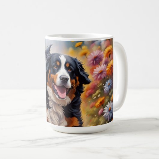 Schöner Berner Hund & Blume Kaffeetasse (VorderseiteRechts)