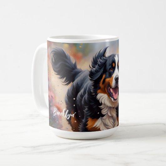 Schöner Berner Hund & Blume Kaffeetasse (Vorderseite Links)