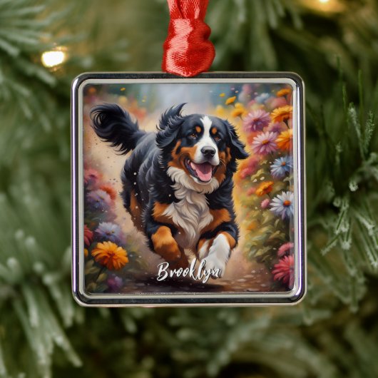 Schöner Berner Hund & Blume Ornament Aus Metall (Baum)