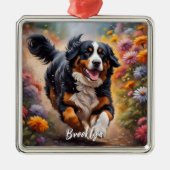 Schöner Berner Hund & Blume Ornament Aus Metall (Vorne)