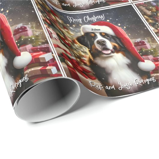 Schöner Berner Hund mit Weihnachtsmannmütze Geschenkpapier (Rolleneckpunkt)
