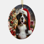 Schöner Berner Hund mit Weihnachtsmannmütze Keramik Ornament (Rechts)