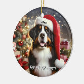 Schöner Berner Hund mit Weihnachtsmannmütze Keramik Ornament (Links)