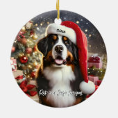 Schöner Berner Hund mit Weihnachtsmannmütze Keramik Ornament (Hinten)