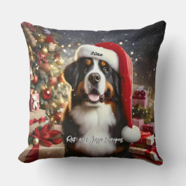 Schöner Berner Hund mit Weihnachtsmannmütze Kissen