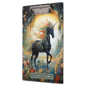 Schöner Black Unicorn Individuelle Name Klemmbrett (Links)