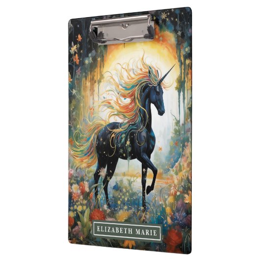 Schöner Black Unicorn Individuelle Name Klemmbrett (Links)