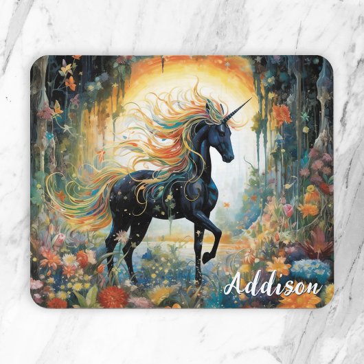 Schöner Black Unicorn Individuelle Name Mousepad