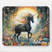 Schöner Black Unicorn Individuelle Name Mousepad (Vorne)