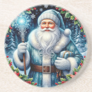 Schöner blau gekleideter Weihnachtsmann mit Winter Getränkeuntersetzer