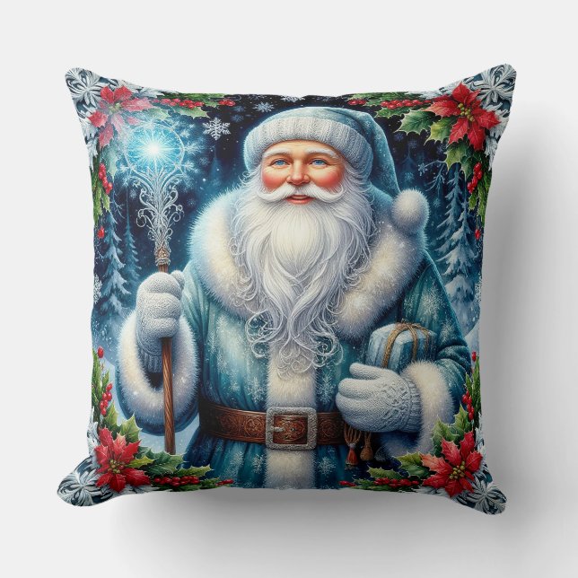 Schöner blau gekleideter Weihnachtsmann mit Winter Kissen (Vorderseite)