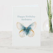 Schöner blauer Creme-Schmetterlings-Geburtstag Karte (Vorderseite)