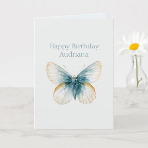 Schöner blauer Creme-Schmetterlings-Geburtstag Karte