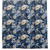 Schöner blauer Elfenbein Blumenbad Duschvorhang (Vorderseite)