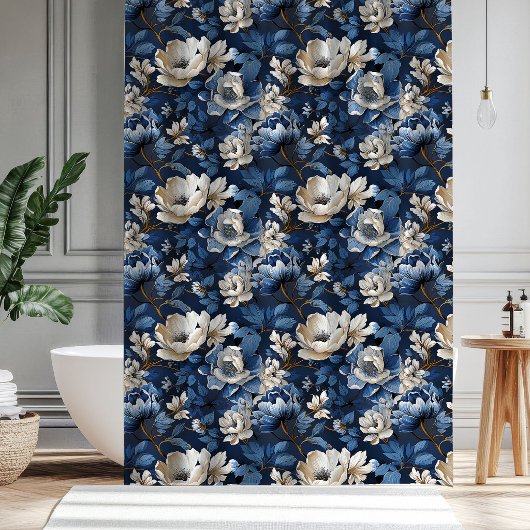 Schöner blauer Elfenbein Blumenbad Duschvorhang