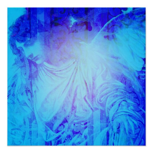 Schöner blauer Engel des Schutzes und der Vergebun Poster (Vorderseite)