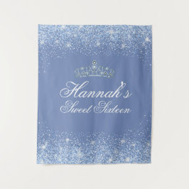 Schöner blauer Glitzer Sweet 16 Hintergrund Wandteppich