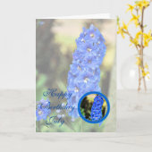 Schöner blauer Larkspur Blumen-Geburtstag Julis Karte (Gelbe Blume)