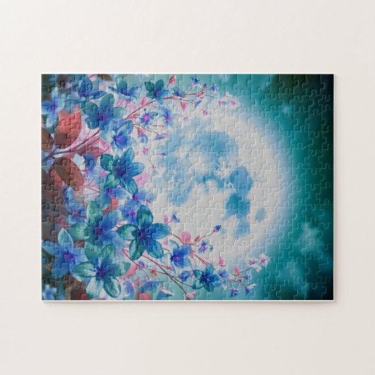 Schöner Blauer Mond mit Blume Puzzle (Horizontal)