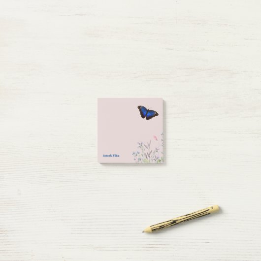 Schöner Blauer Morpho Schmetterling anpassbar Post-it Klebezettel (Auf Schreibtisch)