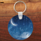 Schöner blauer Nachthimmel und Halbmond Schlüsselanhänger (Vorderseite)