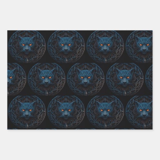 Schöner blauer Panther mit nächtgelben Augen Geschenkpapier Set (Vorderseite 3)