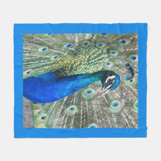 Schöner blauer Pfau mit blauer Grenze Fleecedecke (Vorderseite (Horizontal))