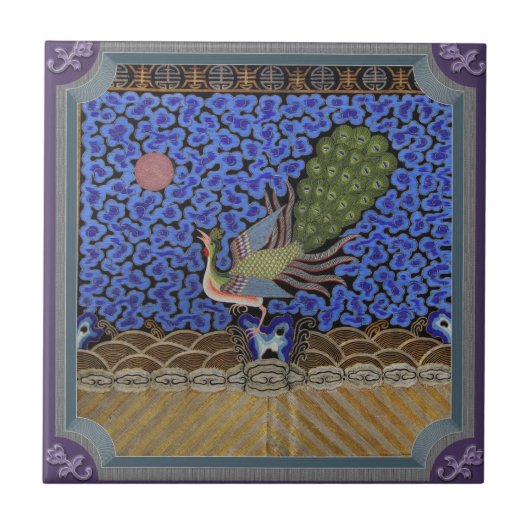 Schöner blauer Pfau Vintage Fliese (Vorderseite)