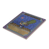 Schöner blauer Pfau Vintage Fliese (Seite)