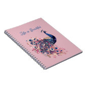 Schöner blauer rosa Marineblauer Pfau Notizblock (Rechte Seite)