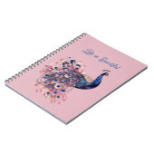 Schöner blauer rosa Marineblauer Pfau Notizblock (Linke Seite)