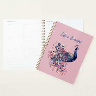 Schöner blauer rosa Marineblauer Pfau Planer