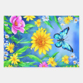 Schöner Blauer Schmetterling in einer Blume Wiese Geschenkpapier Set (Vorderseite)