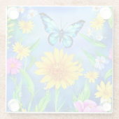 Schöner Blauer Schmetterling in einer Blume Wiese Glasuntersetzer (Rückseite)