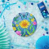 Schöner Blauer Schmetterling in einer Blume Wiese Pappteller (Party)