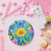 Schöner Blauer Schmetterling in einer Blume Wiese Pappteller (Party)