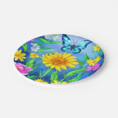 Schöner Blauer Schmetterling in einer Blume Wiese Pappteller (Schrägansicht)