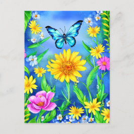 Schöner Blauer Schmetterling in einer Blume Wiese Postkarte