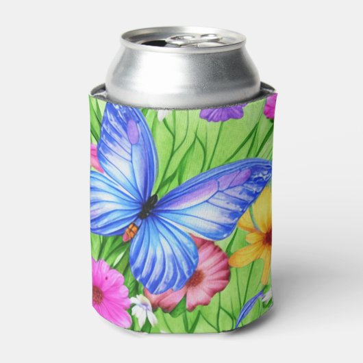 Schöner Blauer Schmetterling mit Blume Wasserfarbe Dosenkühler (Kanne Vorderseite)