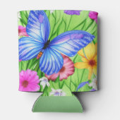 Schöner Blauer Schmetterling mit Blume Wasserfarbe Dosenkühler (Rückseite)