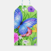 Schöner Blauer Schmetterling mit Blume Wasserfarbe Geschenkanhänger (Vorderseite)
