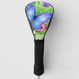 Schöner Blauer Schmetterling mit Blume Wasserfarbe Golf Headcover