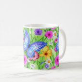 Schöner Blauer Schmetterling mit Blume Wasserfarbe Kaffeetasse (VorderseiteRechts)