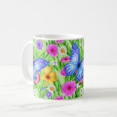 Schöner Blauer Schmetterling mit Blume Wasserfarbe Kaffeetasse (Vorderseite Links)