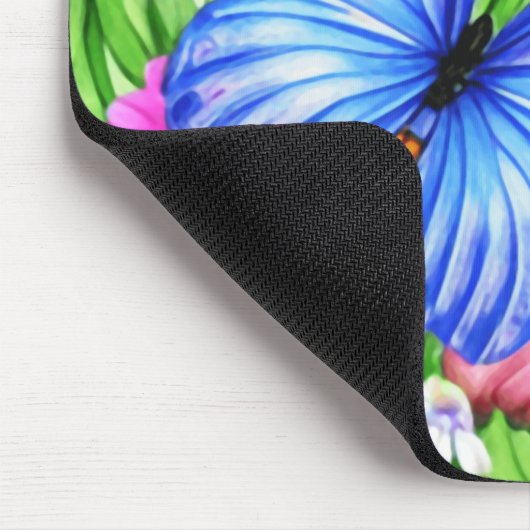 Schöner Blauer Schmetterling mit Blume Wasserfarbe Mousepad (Ecke)