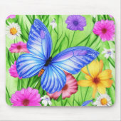 Schöner Blauer Schmetterling mit Blume Wasserfarbe Mousepad (Vorne)