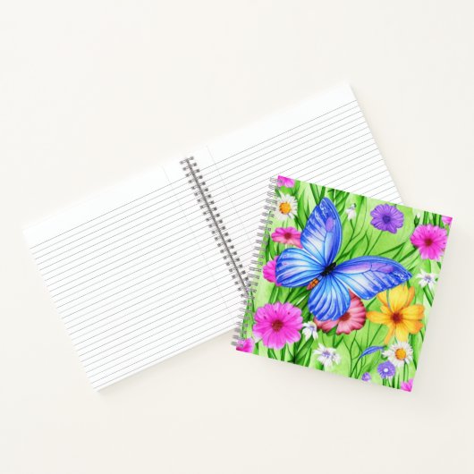 Schöner Blauer Schmetterling mit Blume Wasserfarbe Notizblock (Innenseite)